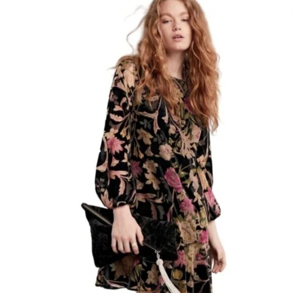 Eliza J Dresses & Skirts - Eliza J Black Floral Burnout Velvet Short Formal Shift Dress Sz 8 Dark Romantic